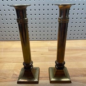 Two  Medium Height Candlestick Holders - Gold Color